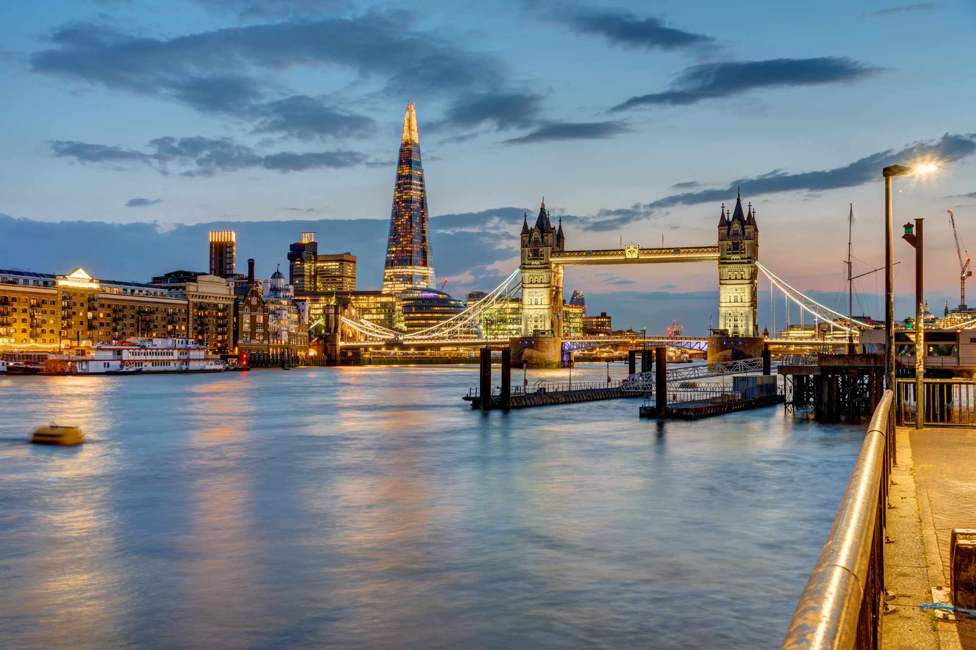 View of the river Thames in London after sunset