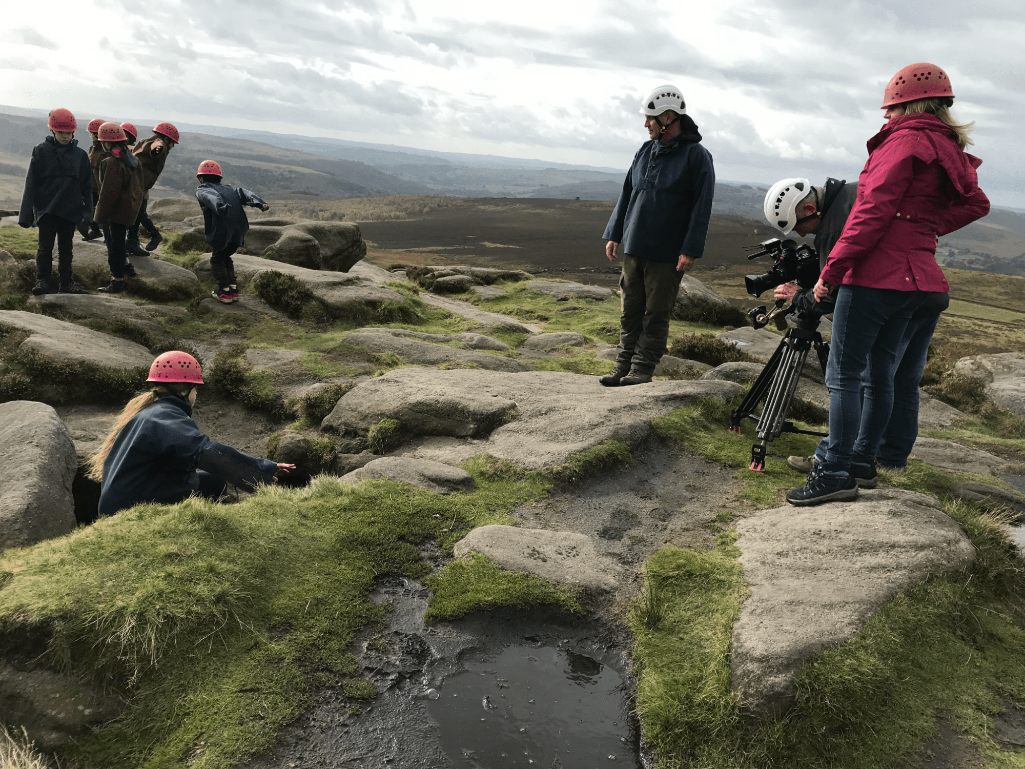 Filming on rocks