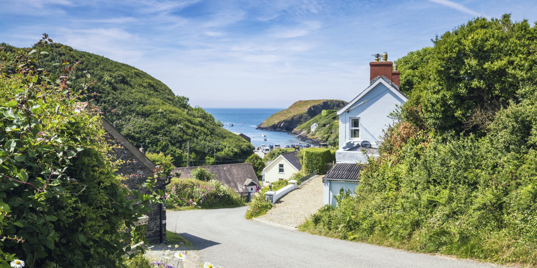 Welsh Coastal Village at Bright Sunny Day