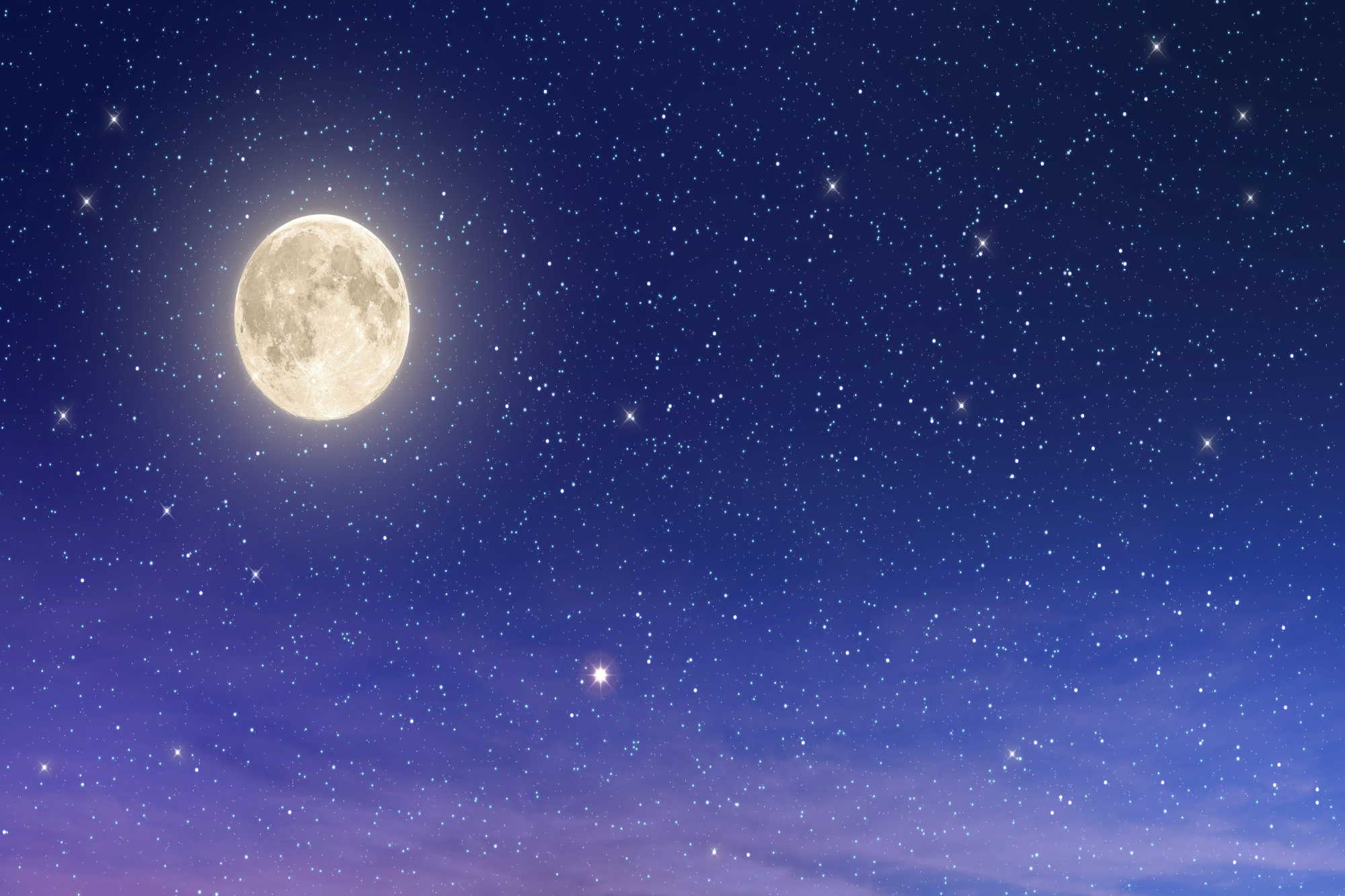 Cartoon moon in a purple night sky