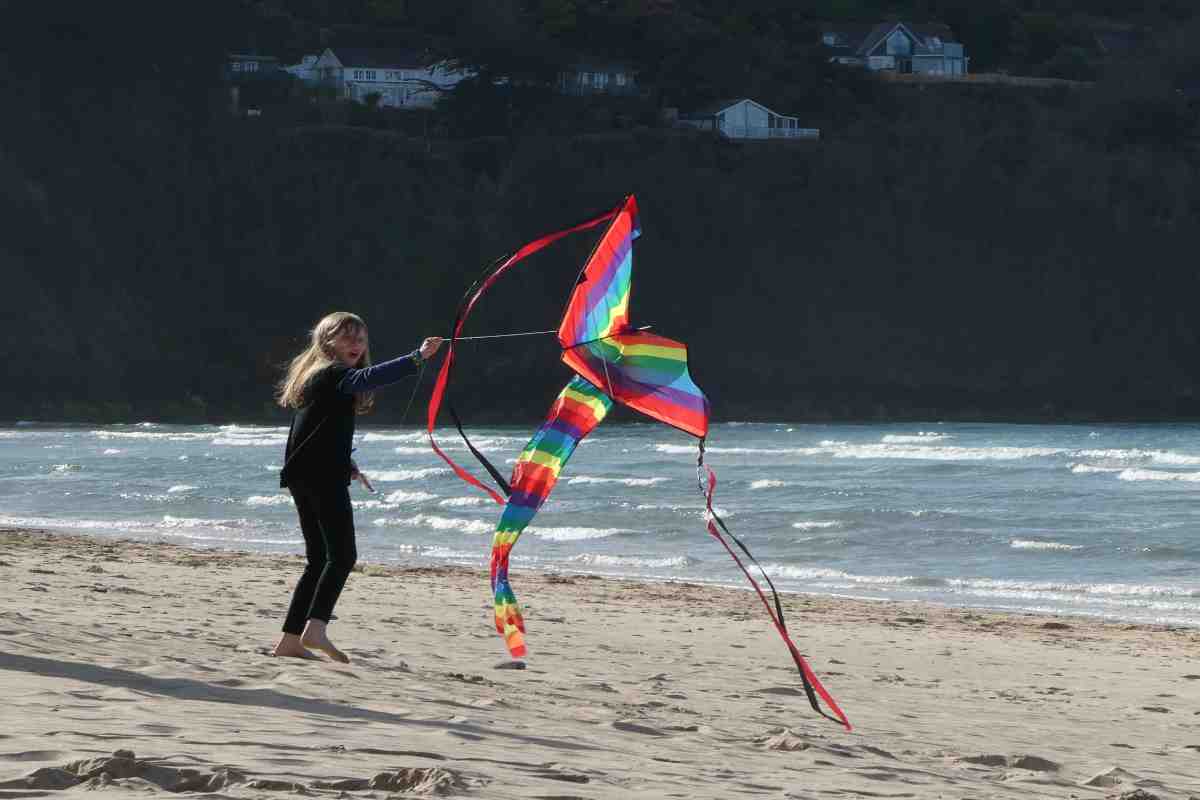 Girl flying a kite on the beach