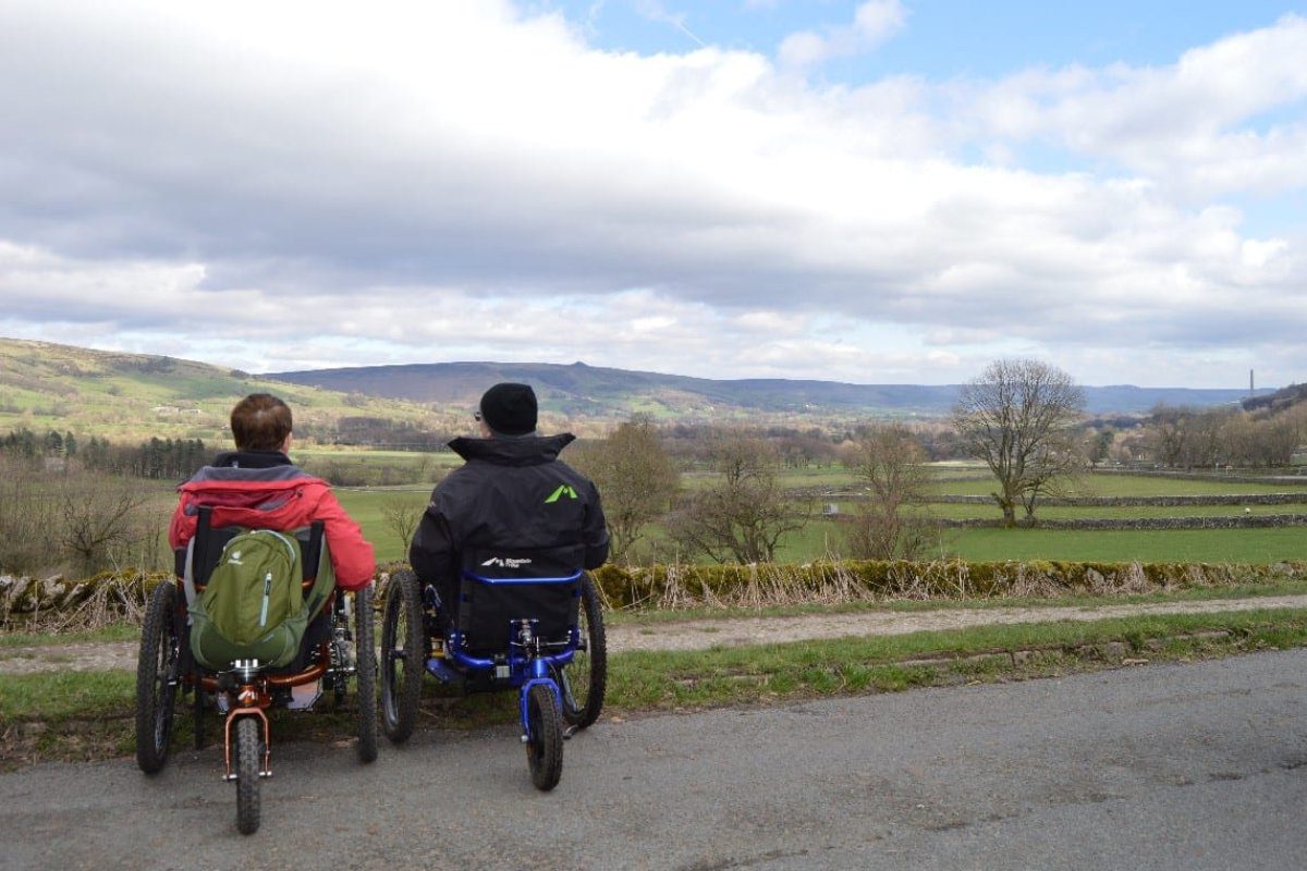 People using mountain trikes in Hope Valley, Derbyshire