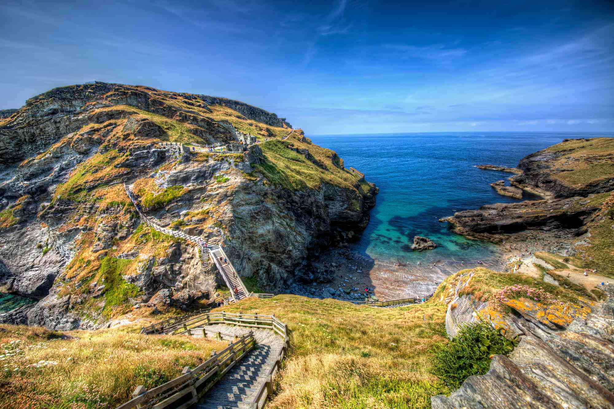 The view of Tintagel Castle in Cornwall