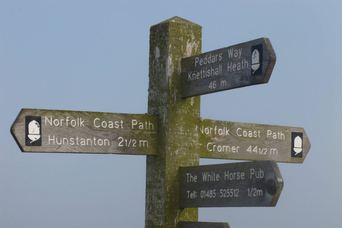 Wooden signpost directions in Norfolk