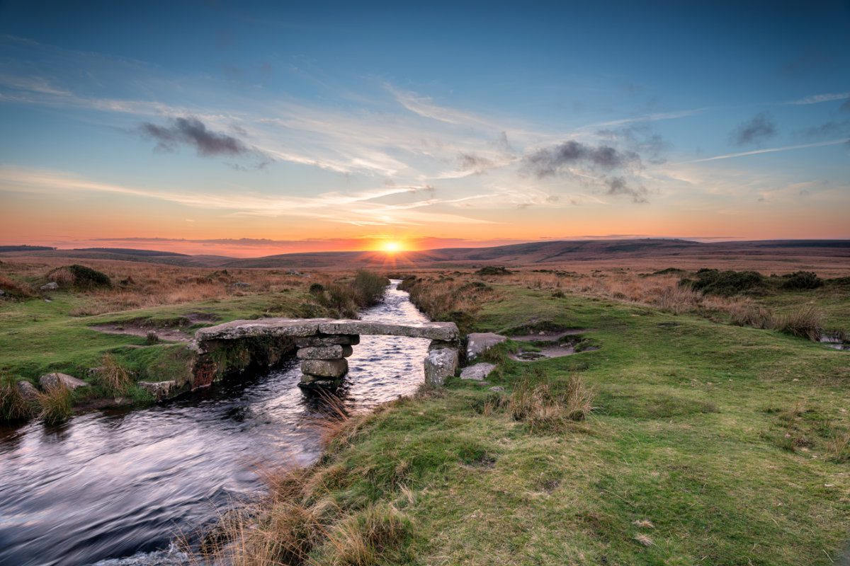Dartmoor river view at sunset
