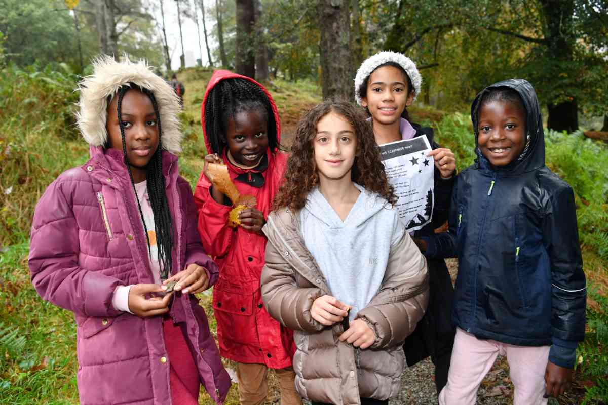 A group of children outdoors on a school trip