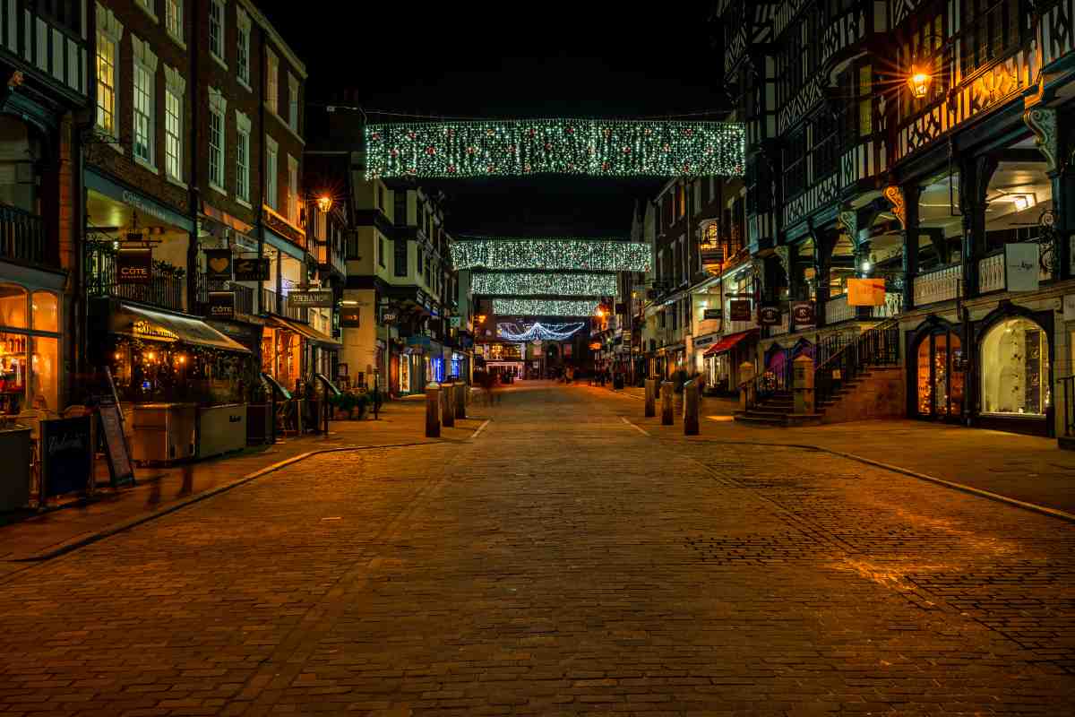 Christmas lights in Chester high street