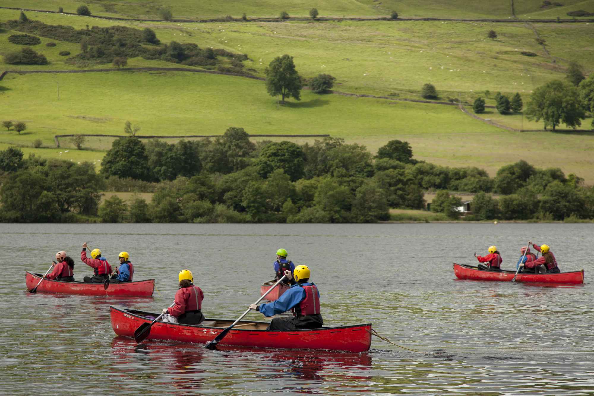 School children canoeing in the Peak District