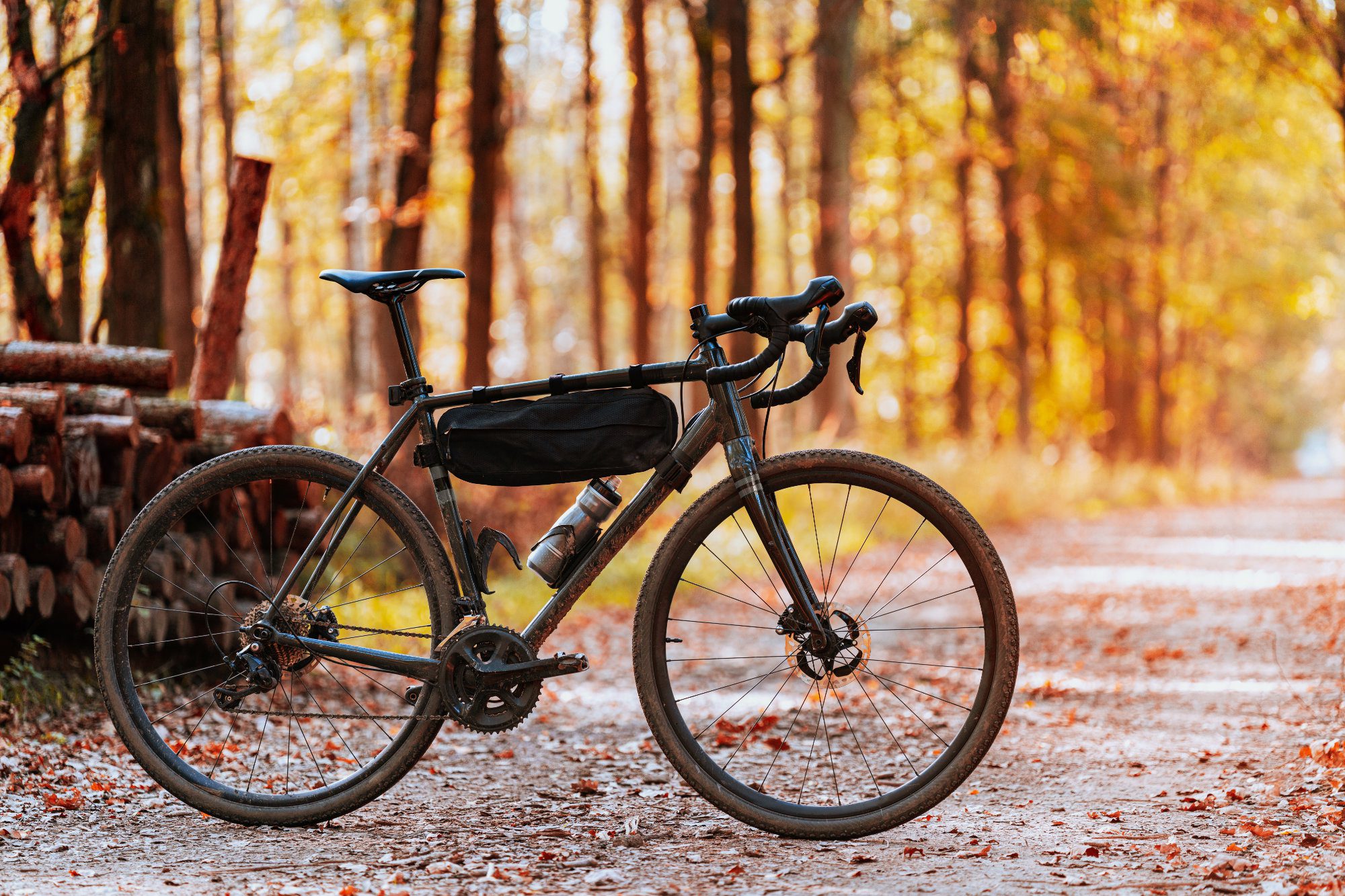 Bike on a gravel path in a woodland