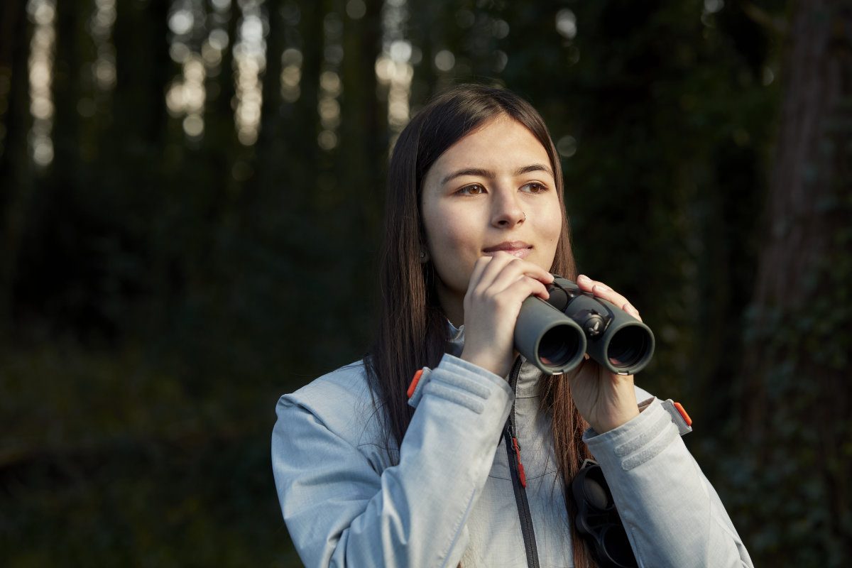 Mya-Rose with binoculars