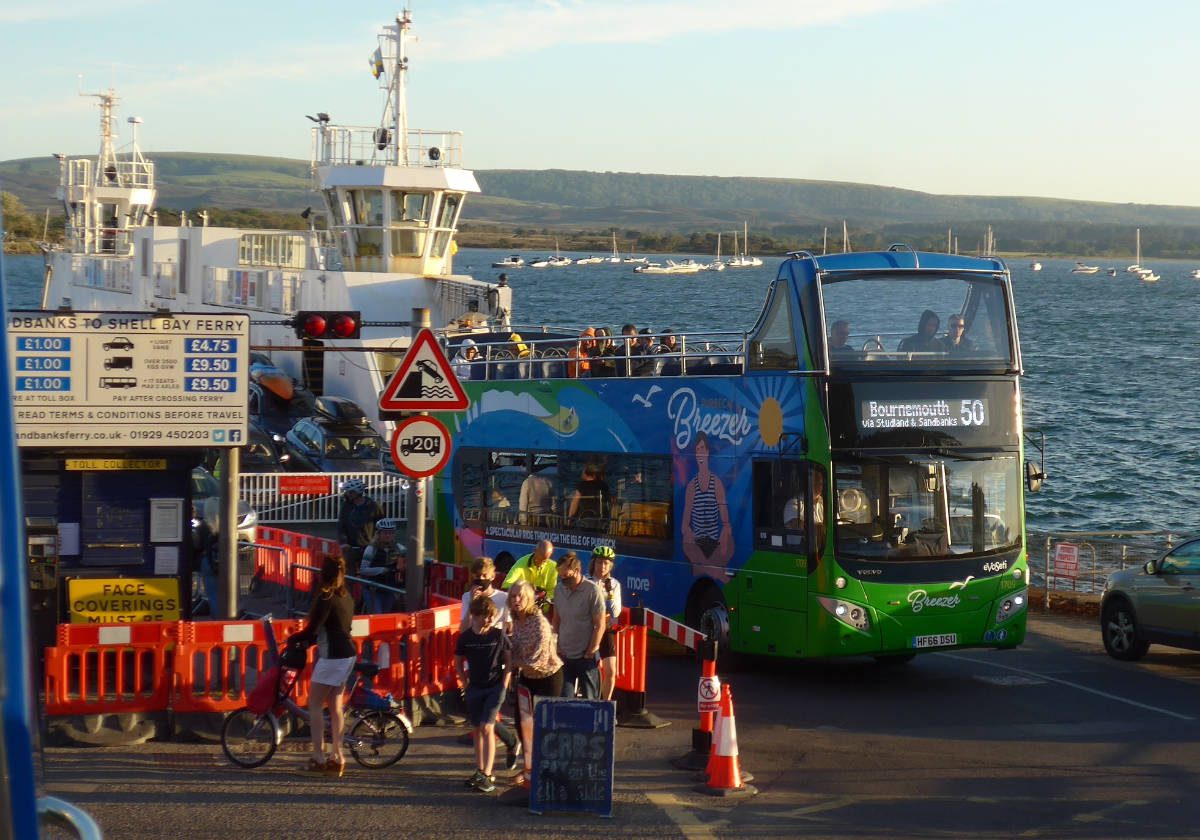 Bus from Poole to Swanage going on the ferry