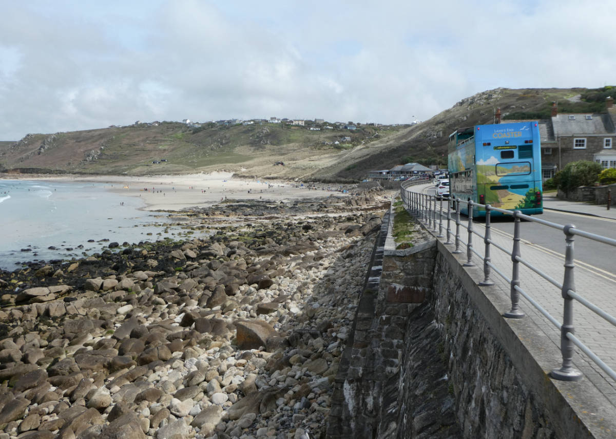 Penzance bus driving along the coast