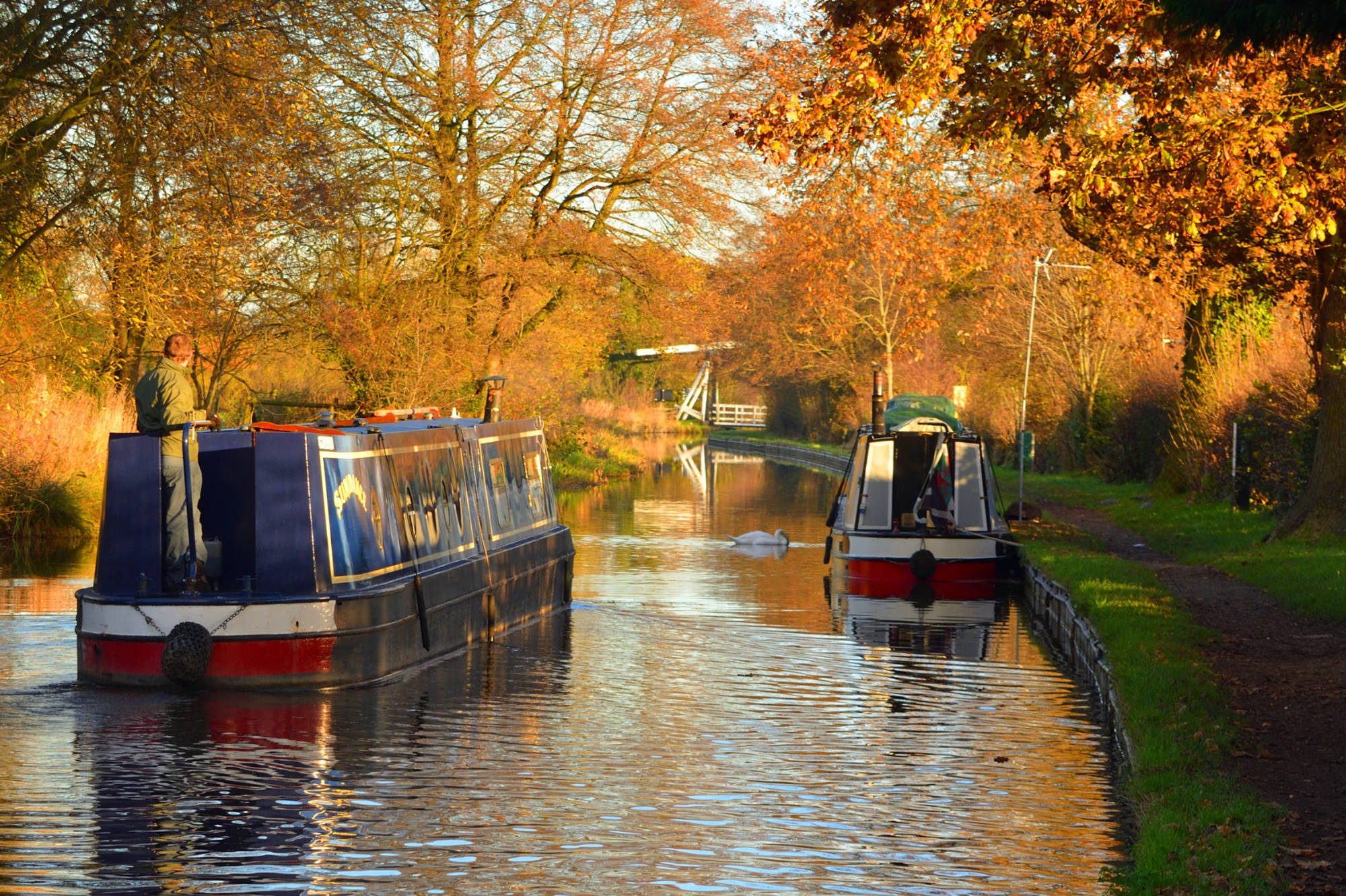 Canal boat in autumn on the Llangollen canal