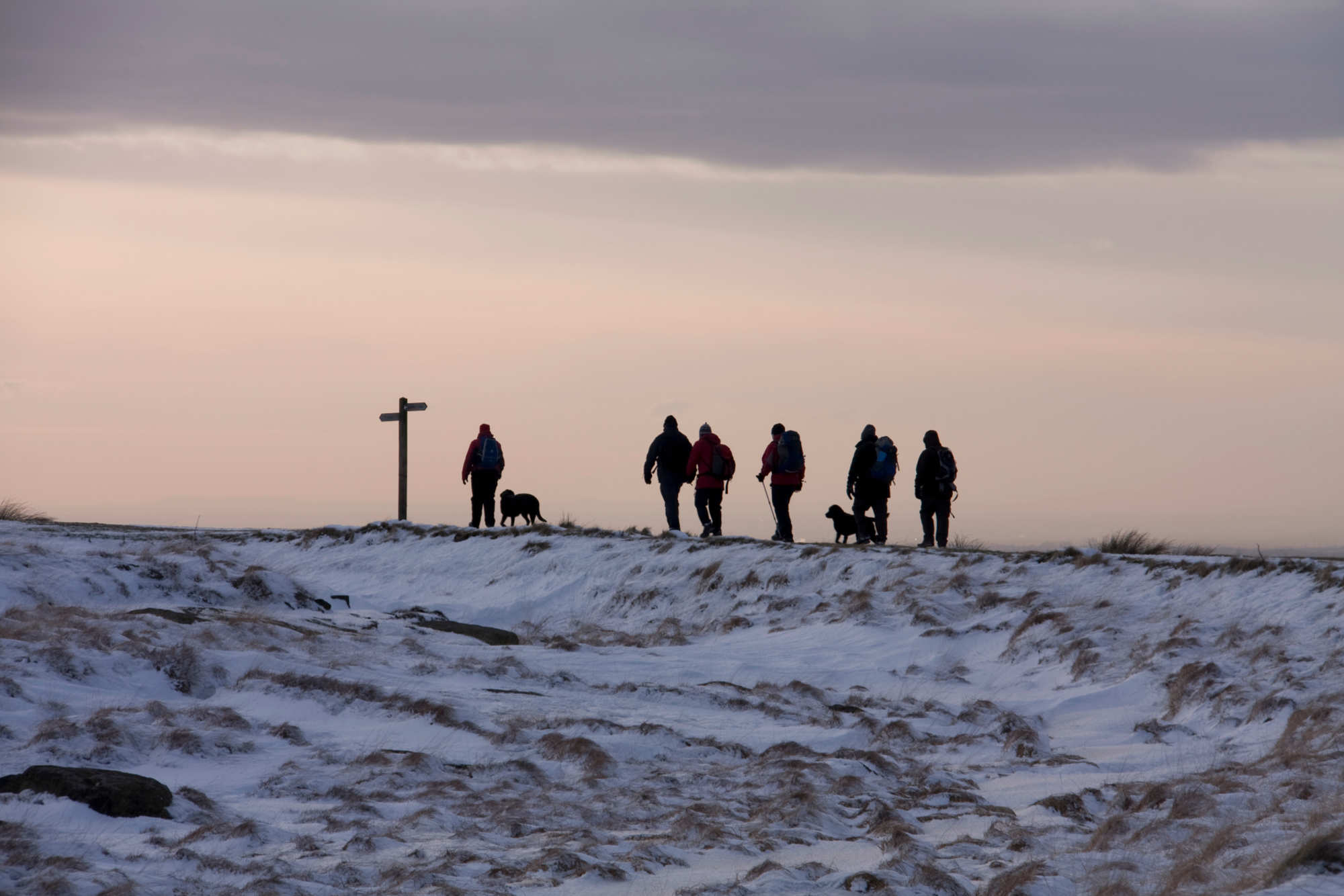 Walking on the Pennine Way on a cold winters day in West Yorkshire