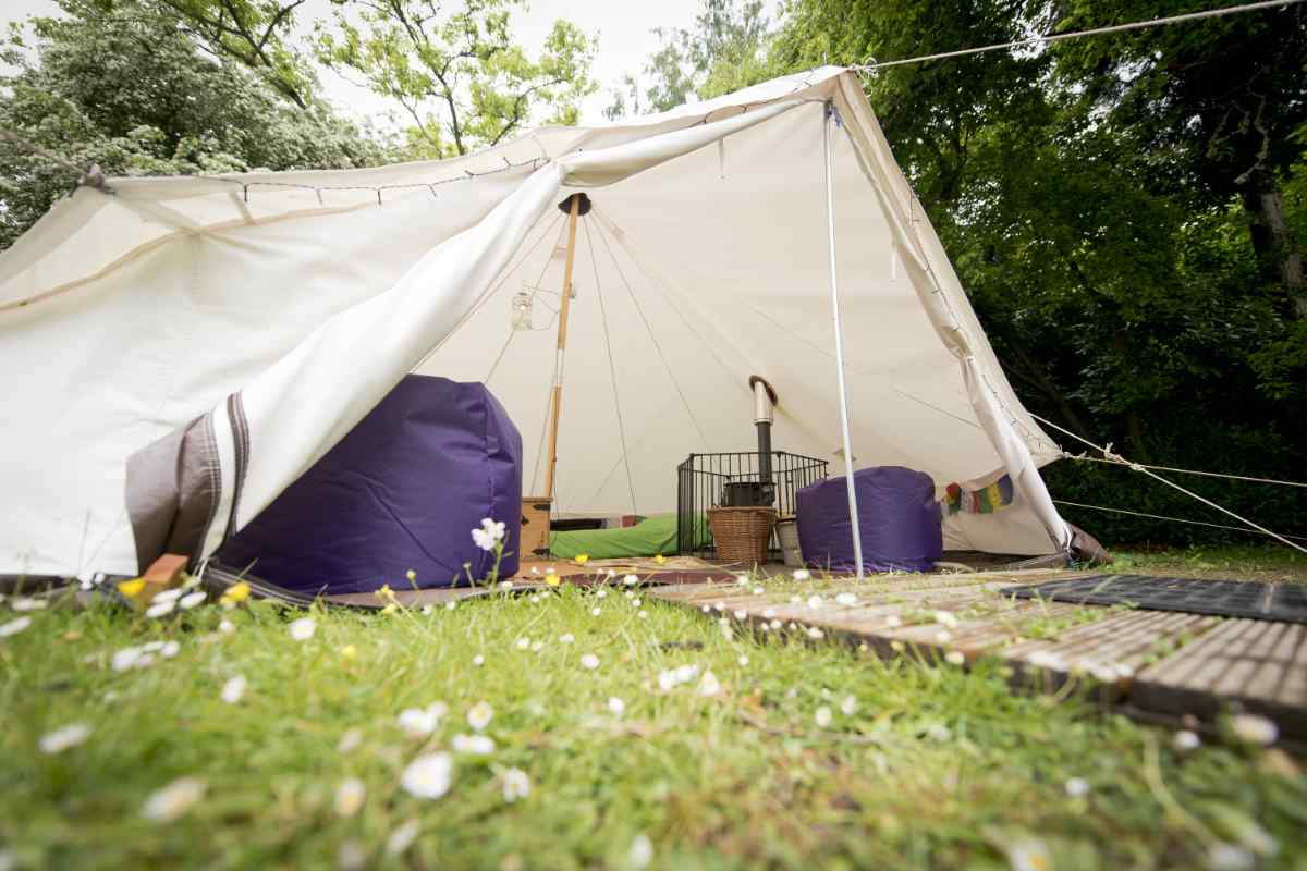 Bell tent with log burner