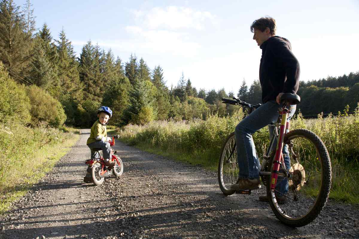 Father and son cycling in the Dartmoor National Park